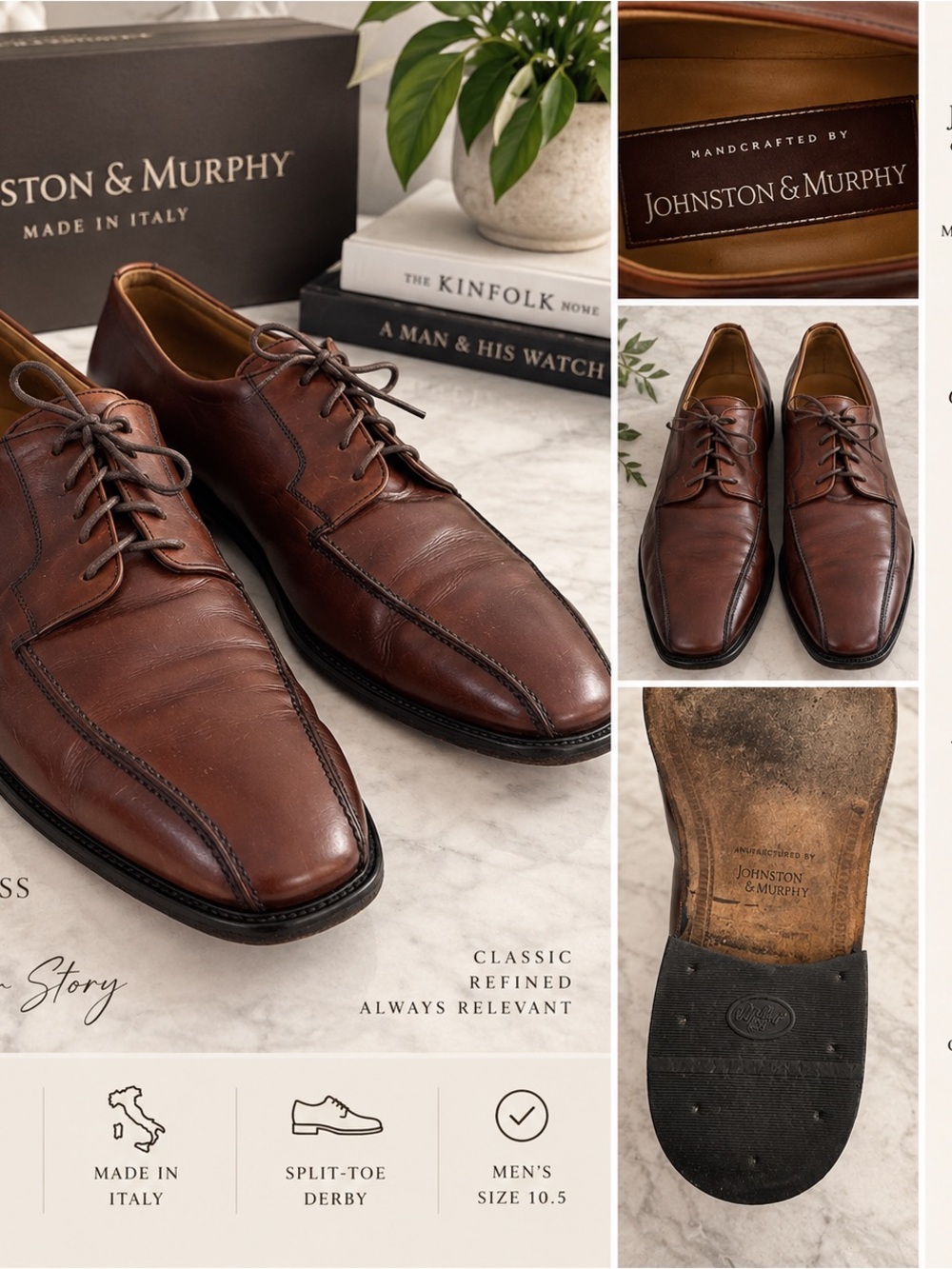 Johnston & Murphy Brown Split-Toe Derby Leather Shoes, 10.5